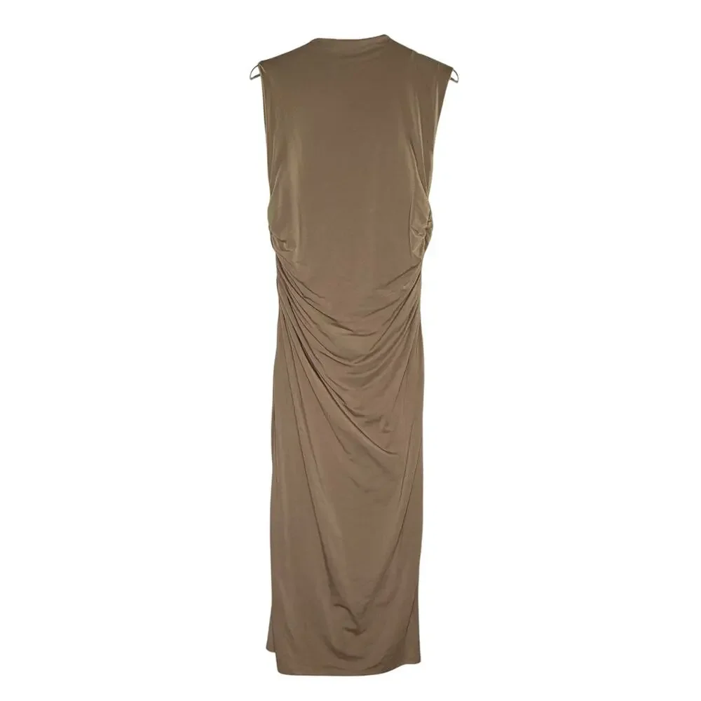 Abercrombie & Fitch Paloma Maxi Dress L Petite Taupe Gray Clean Girl Chic